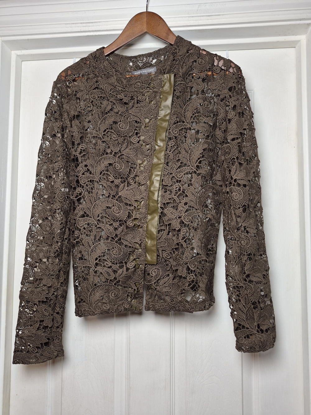 Kate & Mallory Brown Crochet Lace Blazer Jacket Blouse Large